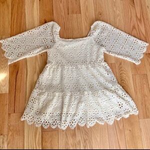 Vici Off White Tunic Dress Women's Tiered Crochet Knit Flowers XL Plus Size